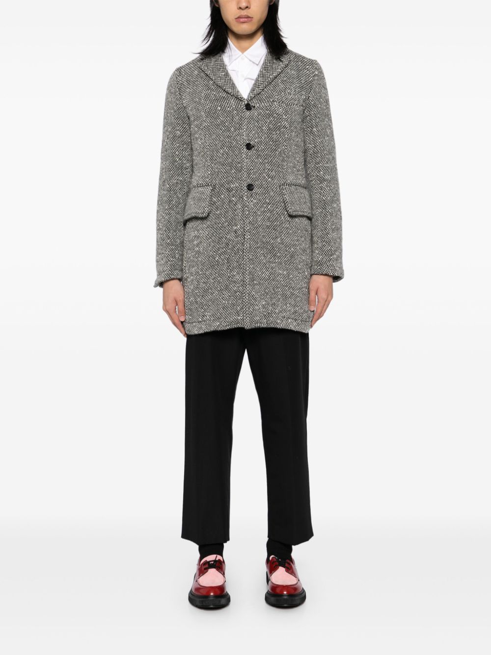 Black Comme Des Garçons Tweed jas met visgraat-patroon - Grijs