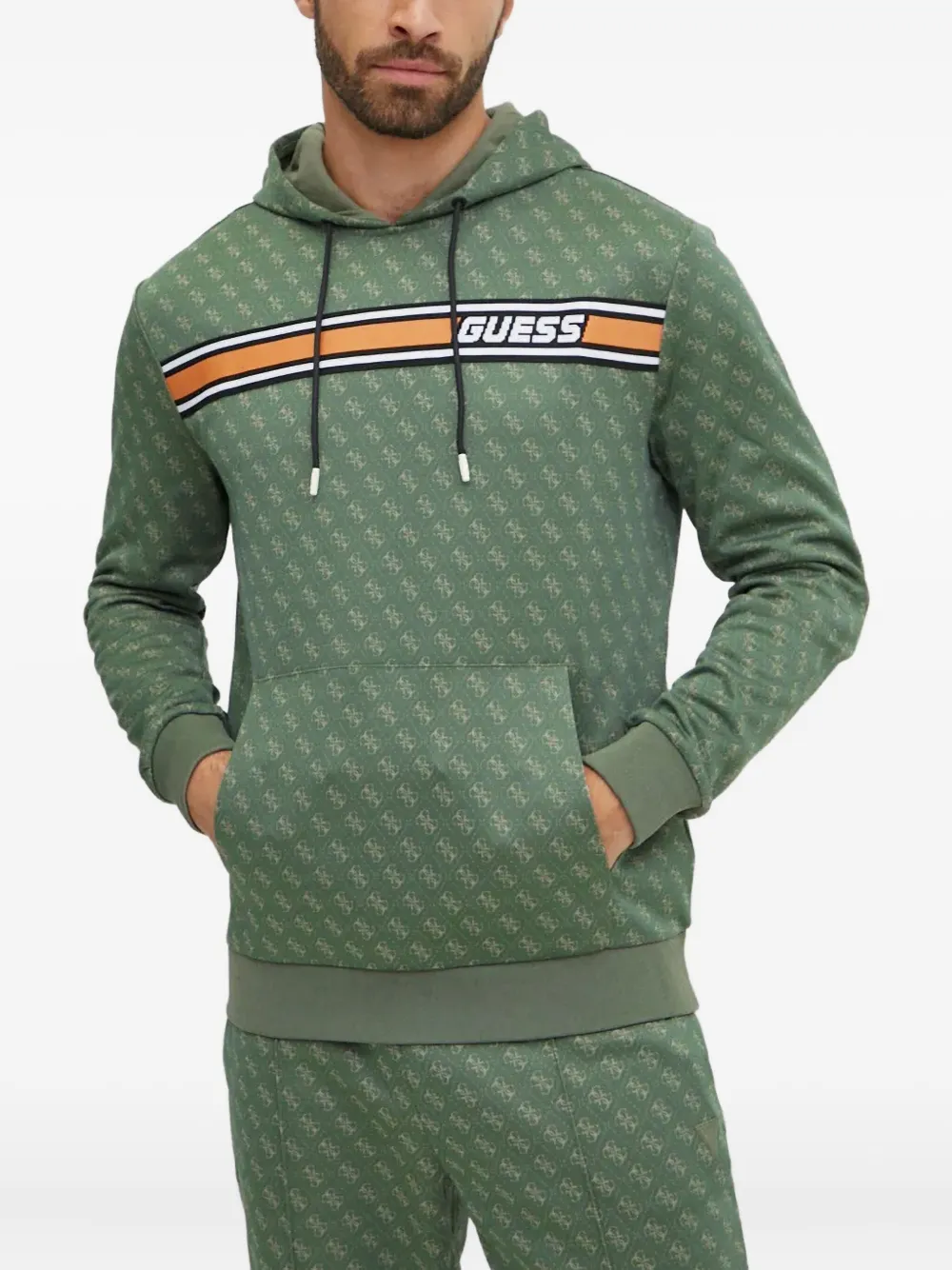 GUESS USA logo stripe hoodie | Green | Image 1
