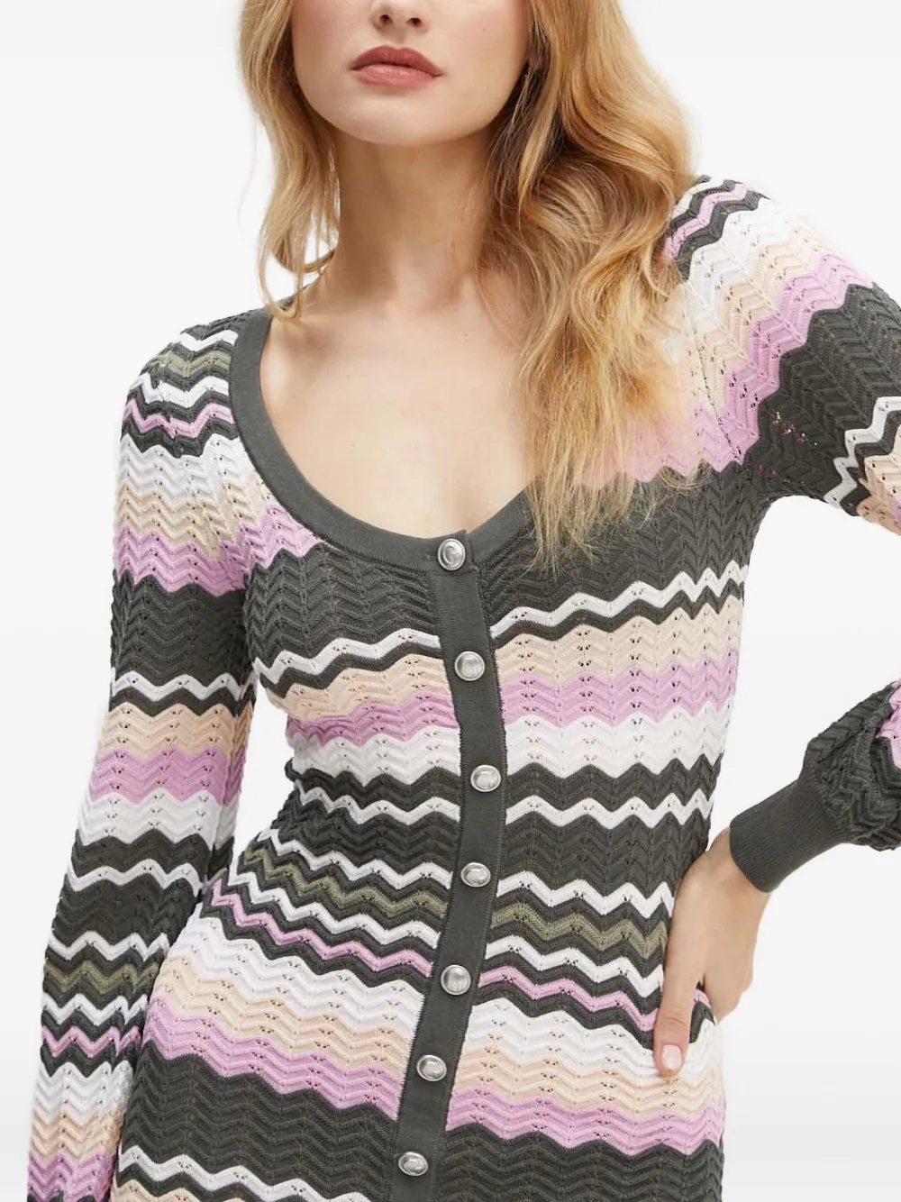 Guess Usa Button Chevron-pattern Midi Dress In Multi