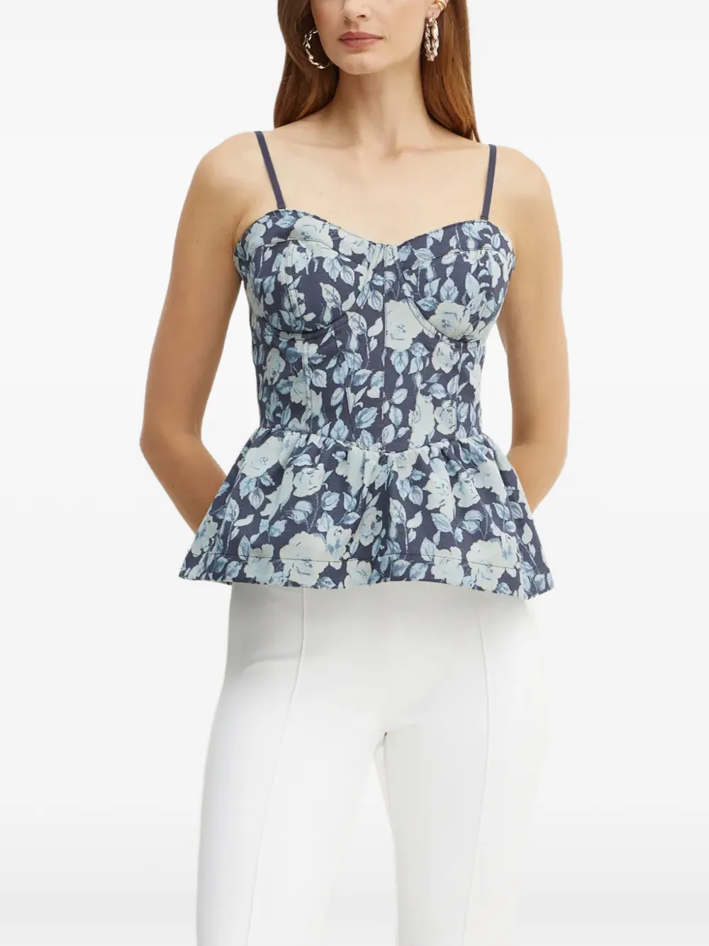 GUESS USA Top a fiori con peplum - Blu