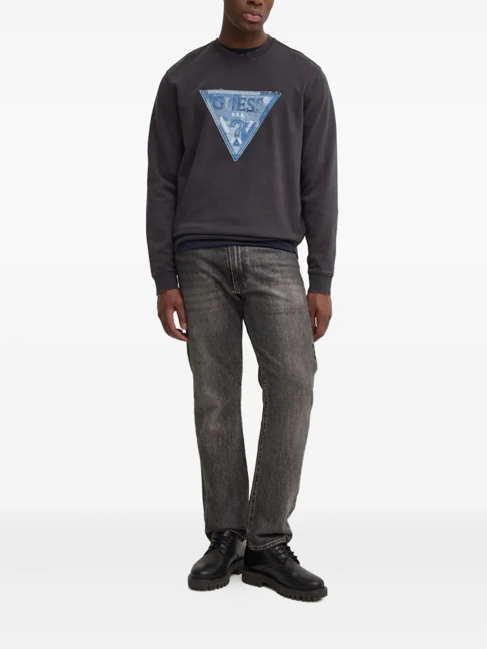 GUESS USA Sweater met triangel-logo - Grijs