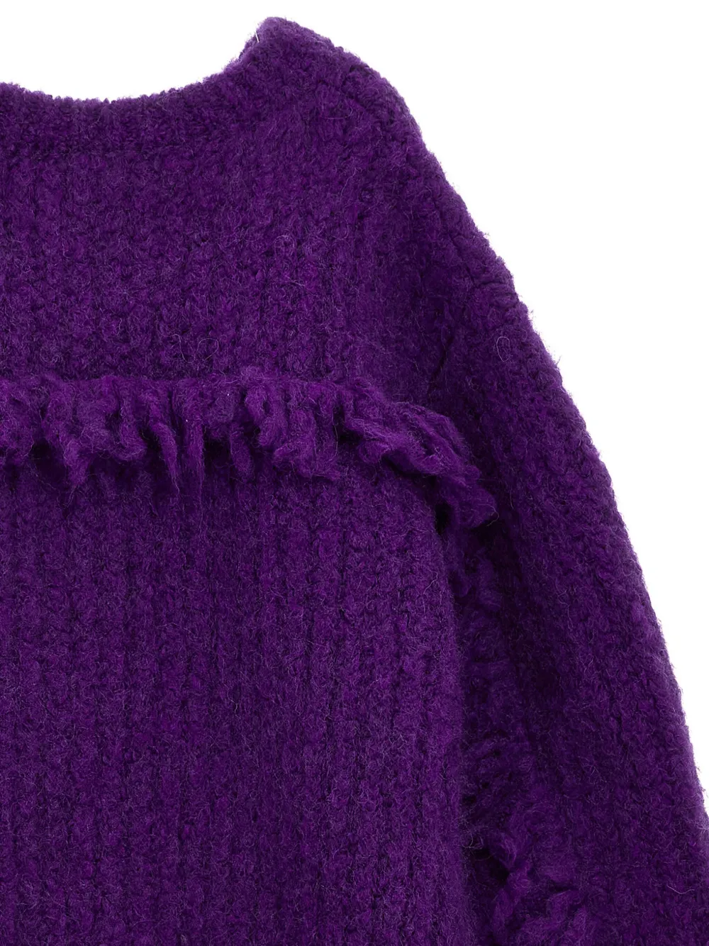 Shop Douuod Ribbed Knit Fringe Sweatshirt In Purple