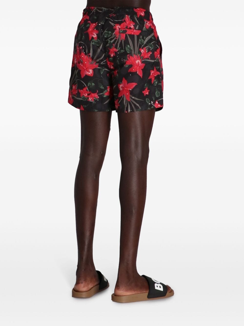 Shop Hugo Floral-print Swim Shorts In Black