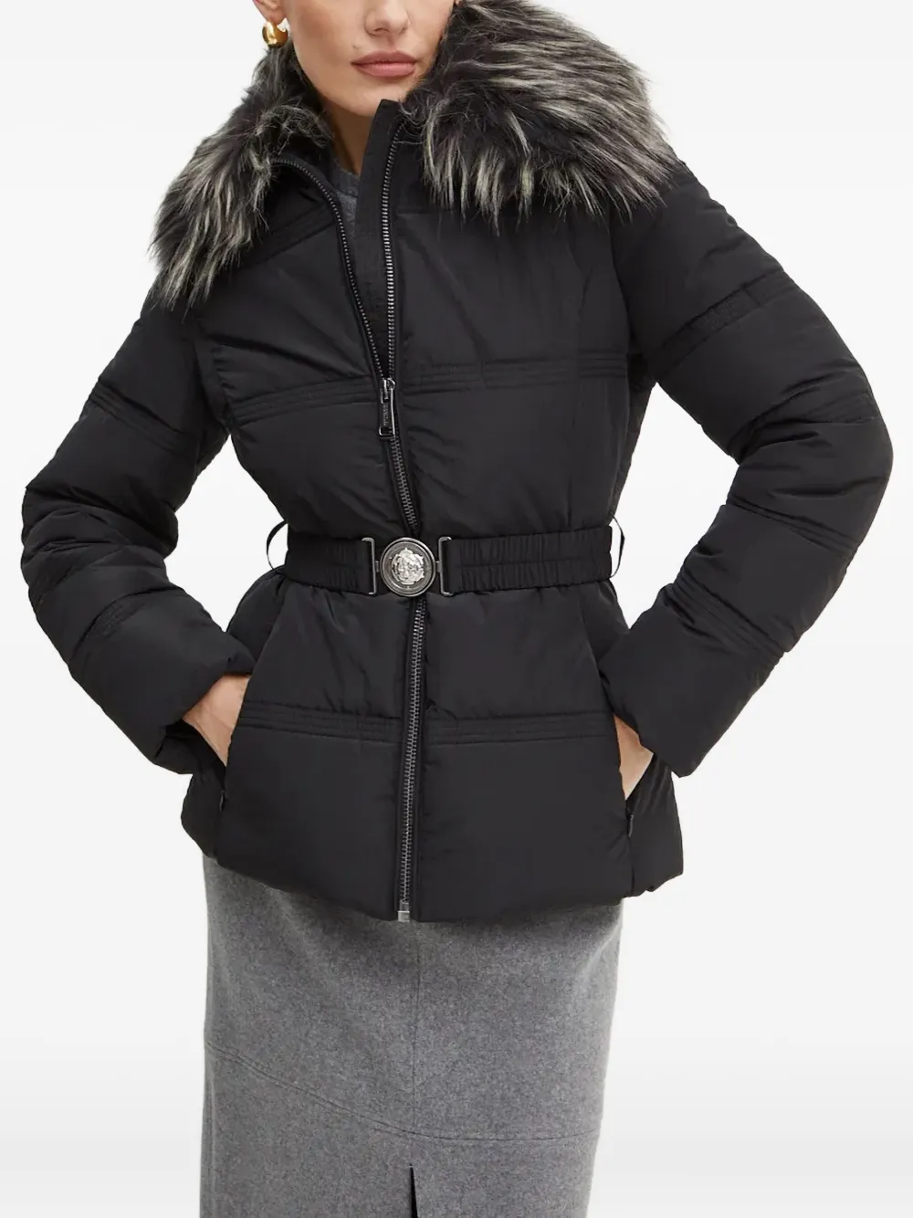 GUESS USA chamarra con cinturón y cuello texturizado | negro | Image 1
