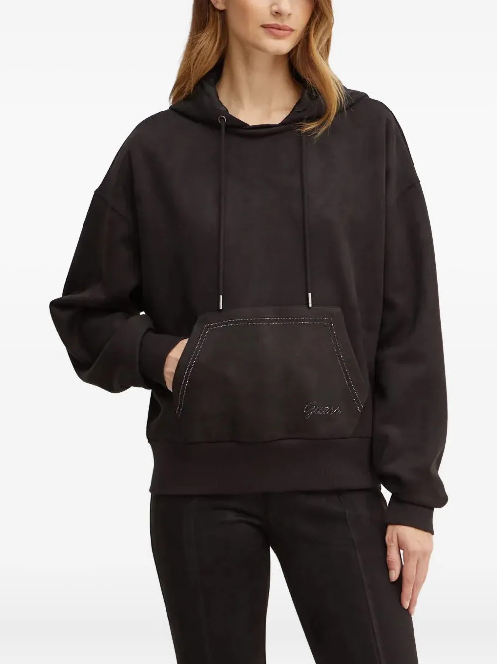 Guess Usa Pocket Logo Hoodie In Black