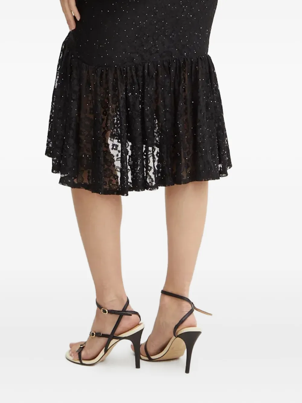 Guess Usa Lace Ruffled Midi Skirt In Black