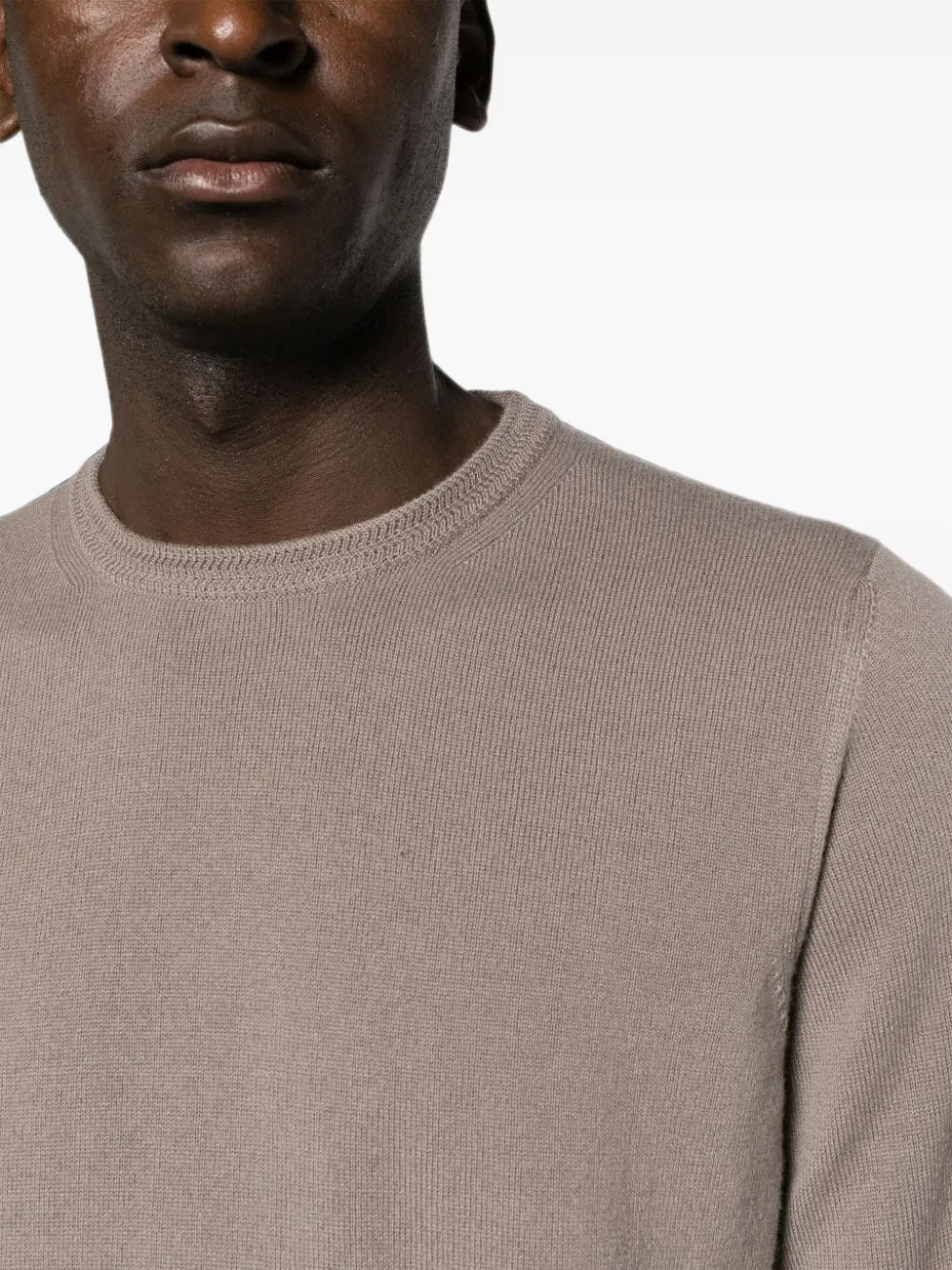 Colombo Trui met geribbelde afwerking en ronde hals Beige