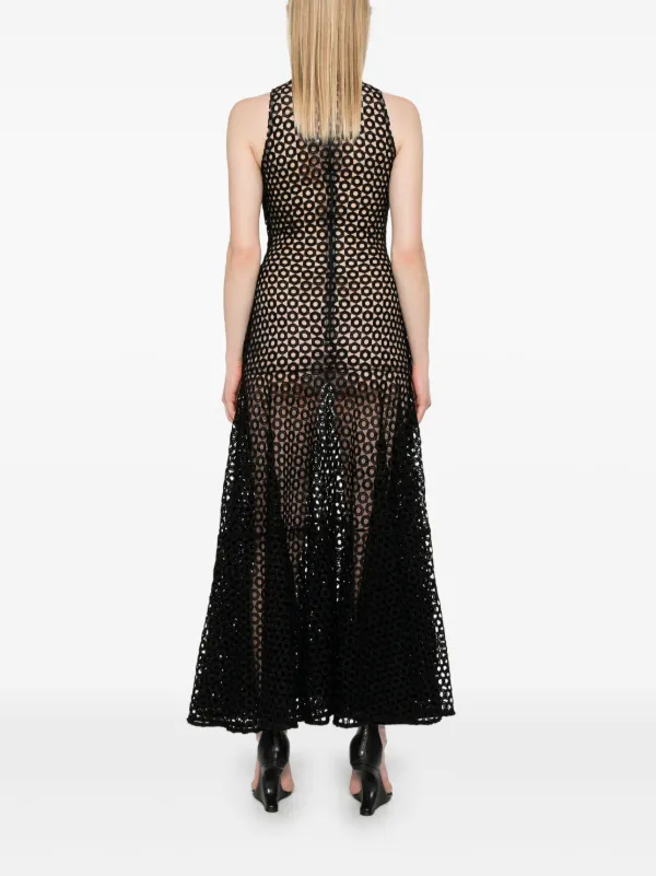 knee length dresses for ladies HOT* David Koma Black Long Dress with Tulle & Multiple Floral Crystal   Sellier