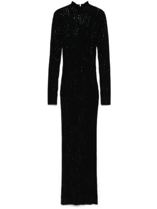 David Koma Rhinestone Knitted Maxi Dress | Black | FARFETCH