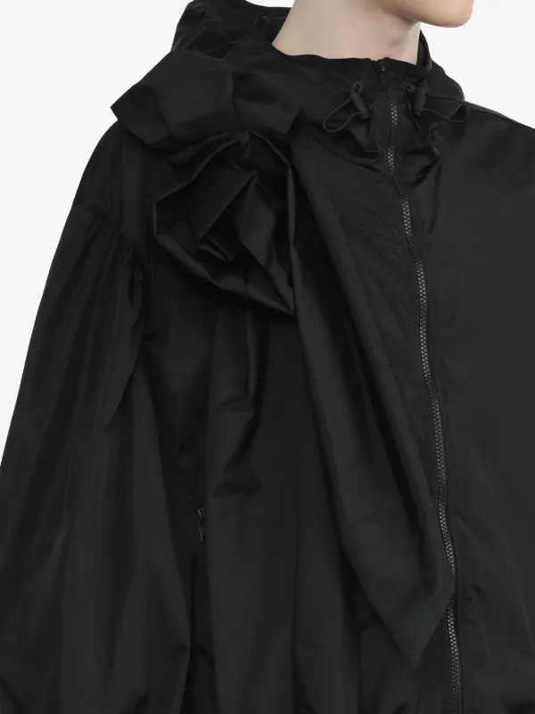 Simone Rocha PUFF SLEEVE TECH NYLON JACKET WITH PRESSED ROSE BLACK 