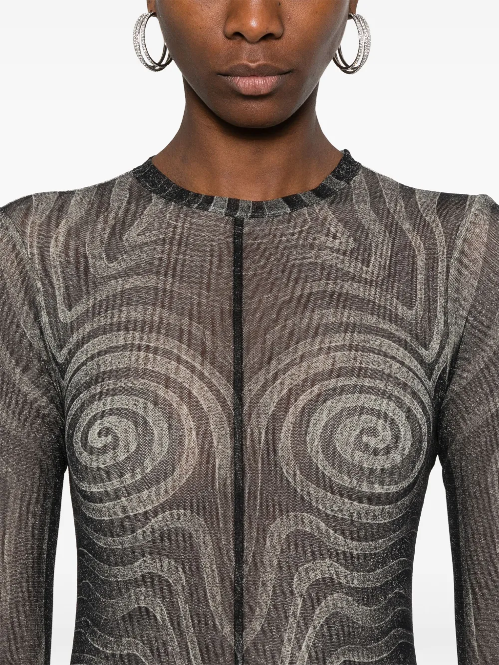 Shop Jean Paul Gaultier Spiral-print Mesh Maxi Dress In Black