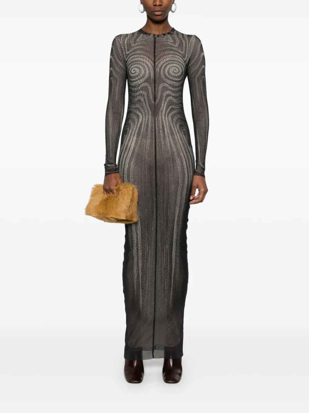 Jean Paul Gaultier Mesh maxi-jurk met print - Zwart