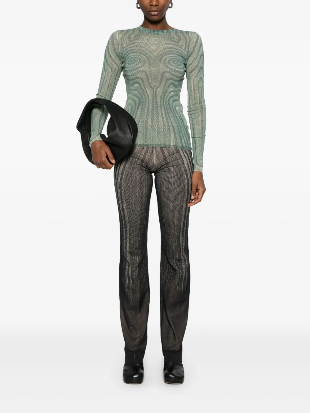 Jean Paul Gaultier Mesh top met print - Groen