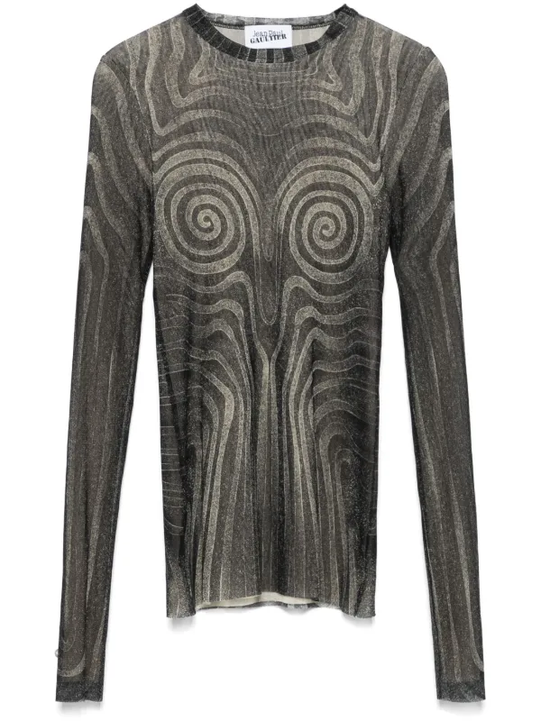 Jean Paul Gaultier spiral-print Mesh Top | Black | FARFETCH