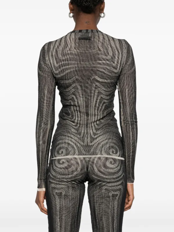 Tシャツ・カットソー JEAN PAUL GAULTIER 3D SPIRALE LONG SLEEVES Jean Paul Gaultier Spiral Long Sleeve Top in Ecru & Aqua | FWRD
