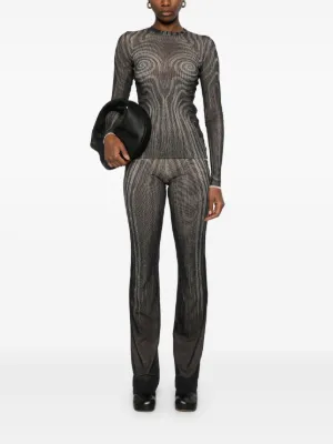 ジャンポールゴルチエ　トップス　キューバ背景プリントシャツ　ストレッチメッシュ Outline Floral