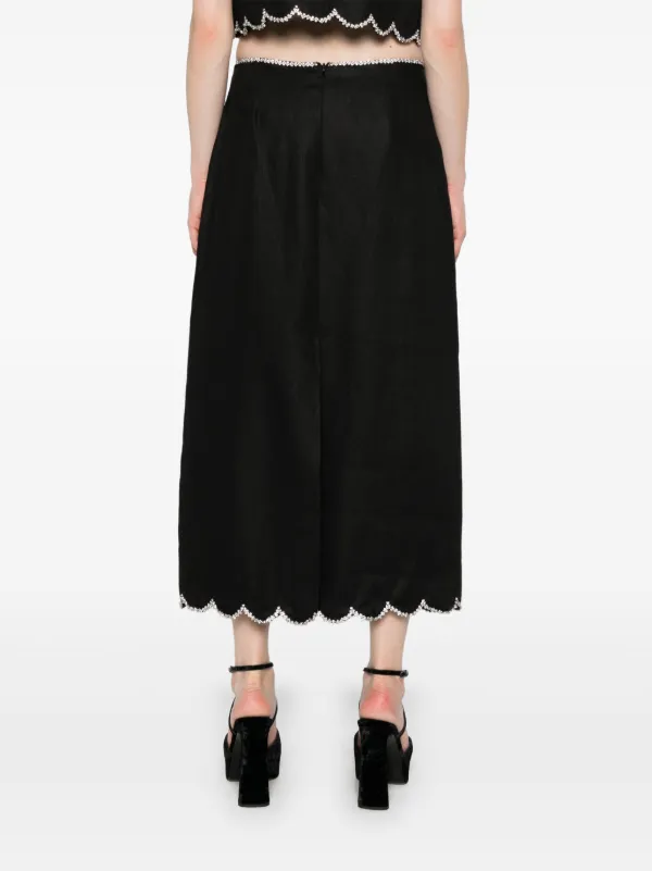 スカート ZIMMERMANN CRUSH COTTON MIDI SKIRT ZIMMERMANN Crush crystal-embellished scalloped linen midi