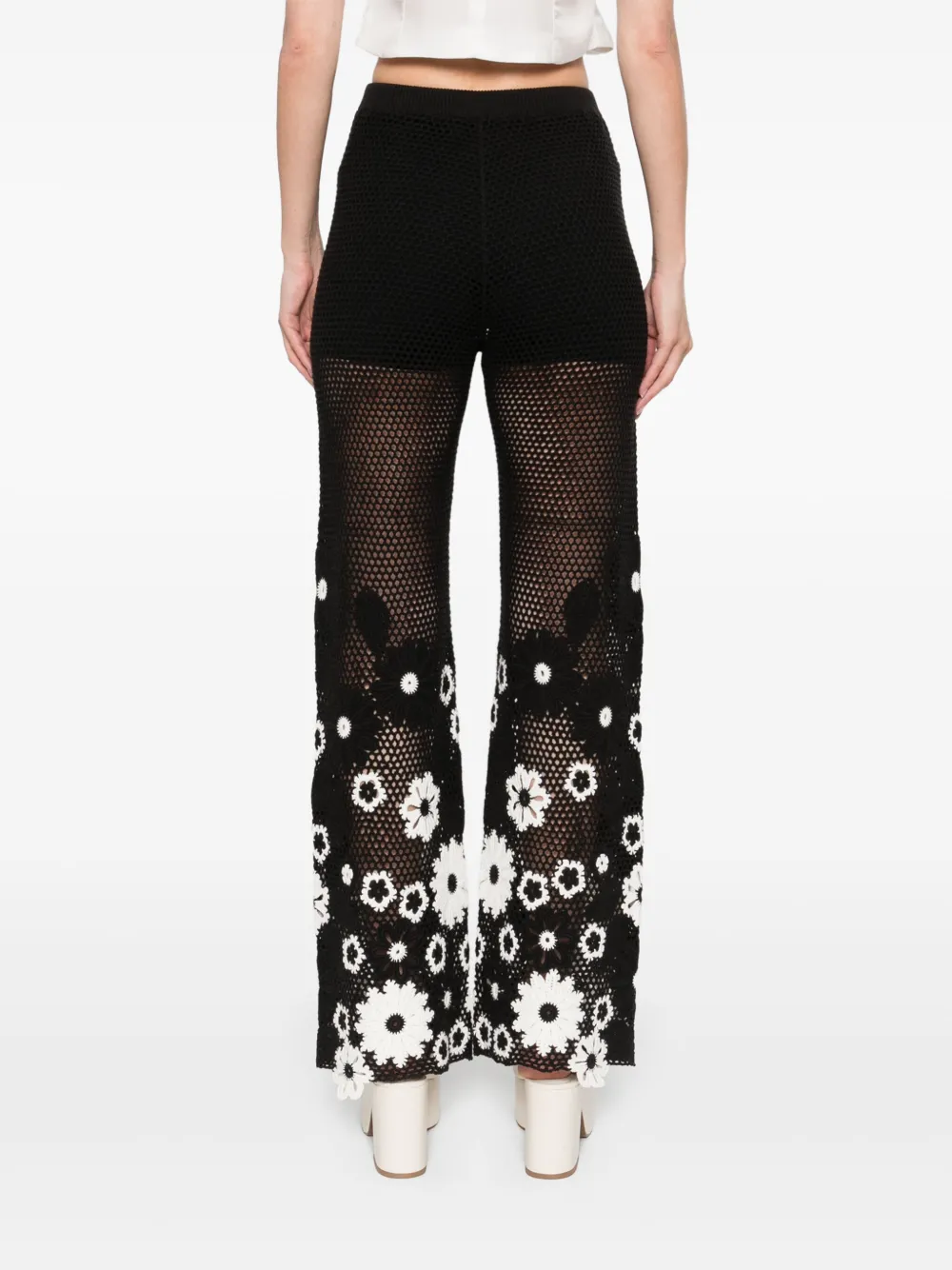 Maje Broek met geborduurde bloemen Zwart
