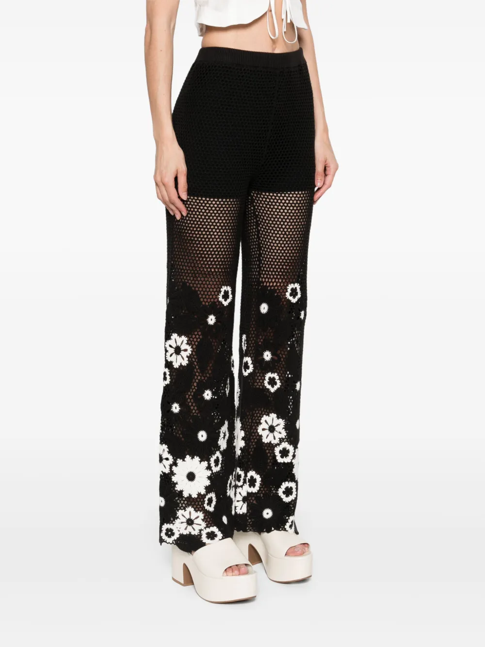 Maje Broek met geborduurde bloemen Zwart