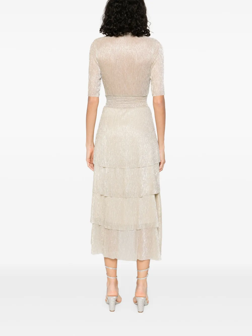 Maje Metallic midi-jurk met ruches Beige