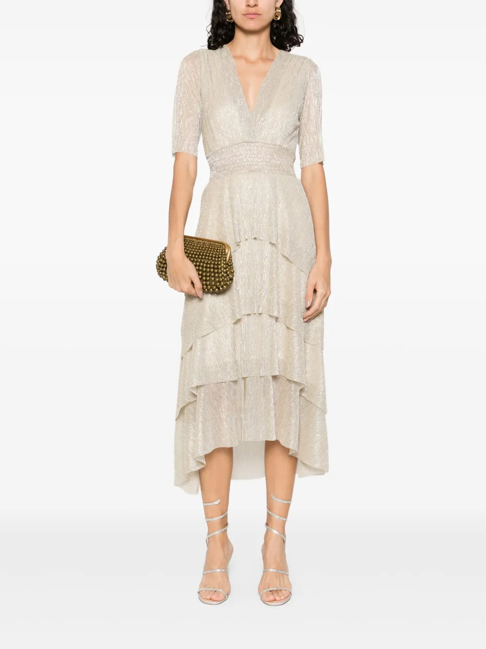 Maje metallic ruffled midi dress - Beige