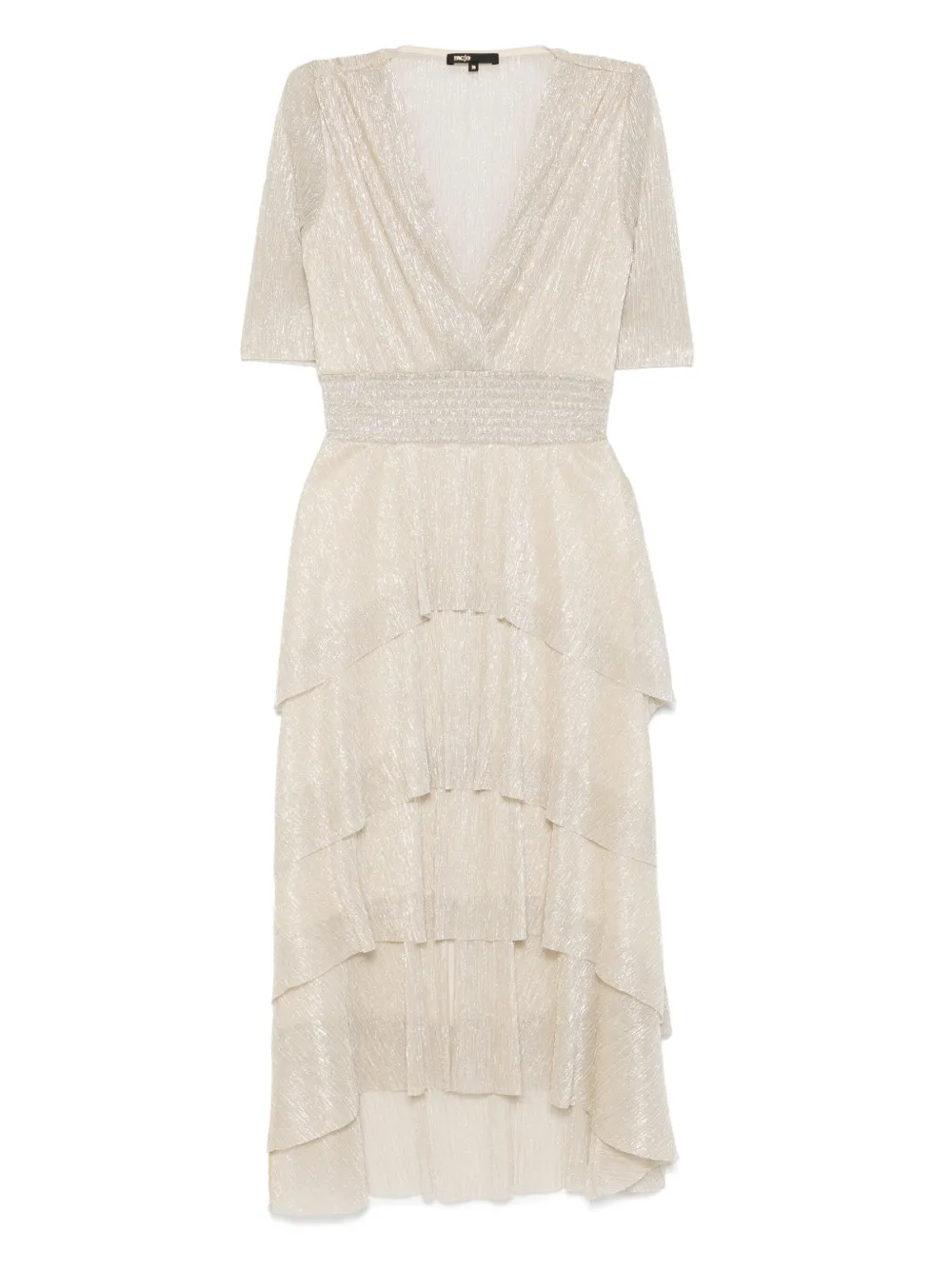 Maje Metallic midi-jurk met ruches Beige