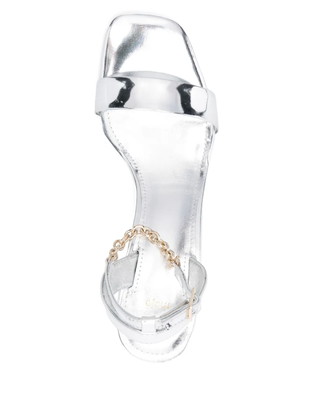Maje 75 mm leren sandalen met spiegelend effect Zilver