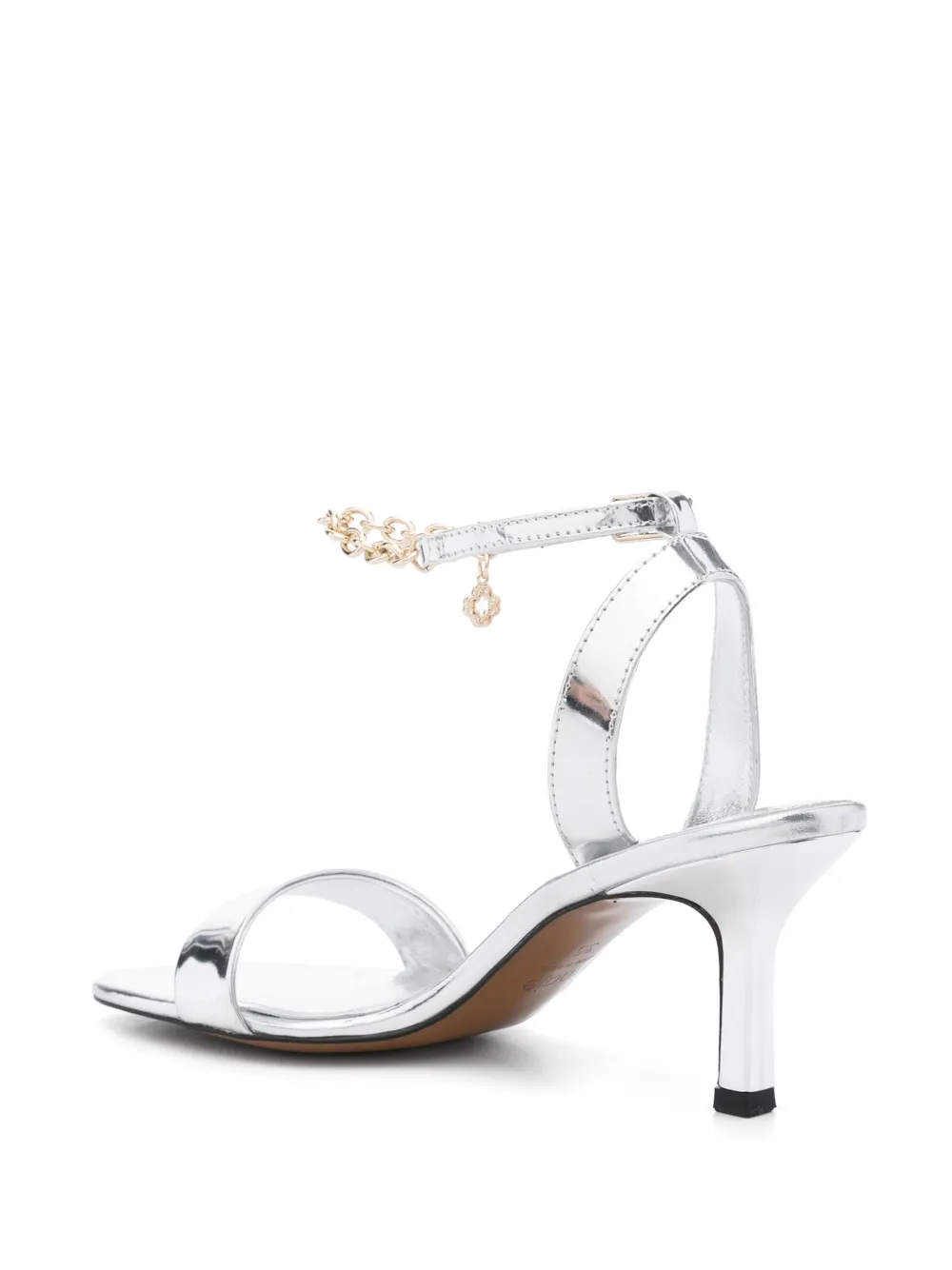 Maje 75 mm leren sandalen met spiegelend effect Zilver