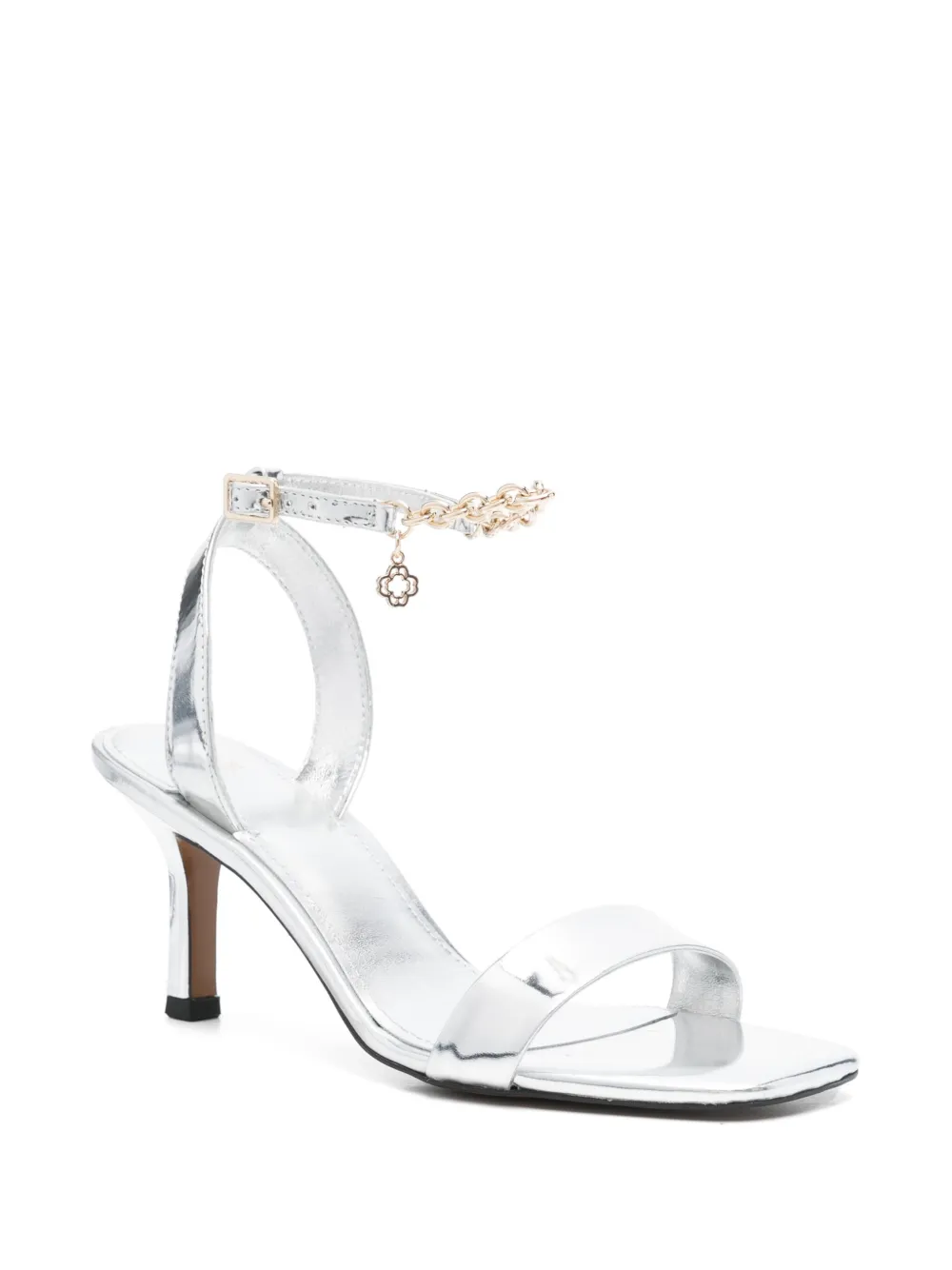 Maje 75 mm leren sandalen met spiegelend effect - Zilver