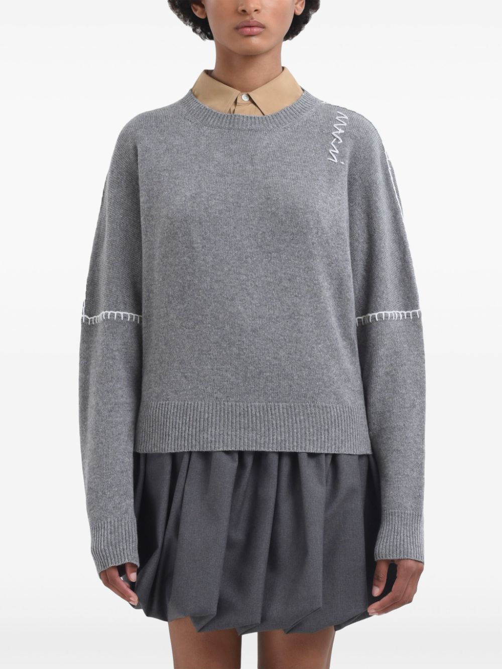 Marni whipstitch-trim sweater - Grijs