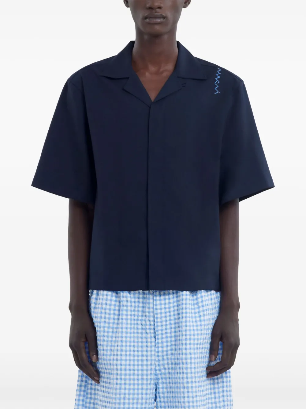 Marni Overhemd met geborduurd logo Blauw