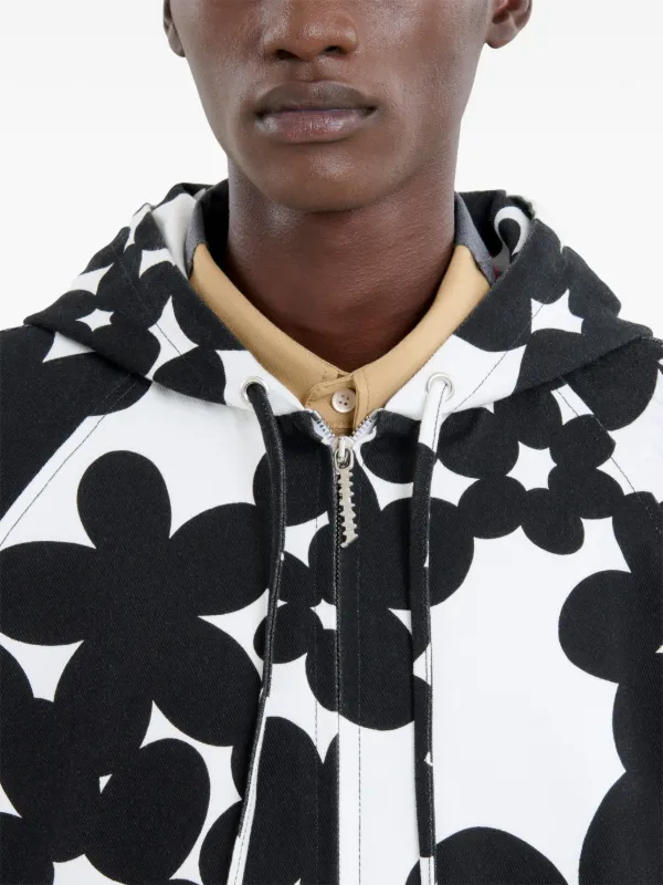 【MARNI】ロゴ プリント ドローストリング フーディ コットン Marni floral-print Cotton Hoodie | Black | FARFETCH
