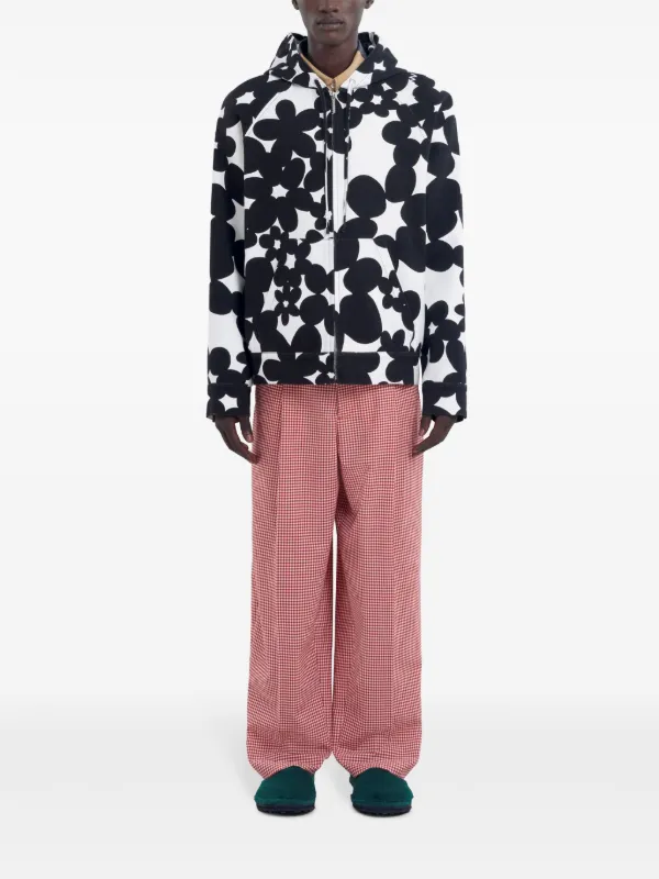 【MARNI】ロゴ プリント ドローストリング フーディ コットン Marni floral-print Cotton Hoodie | Black | FARFETCH
