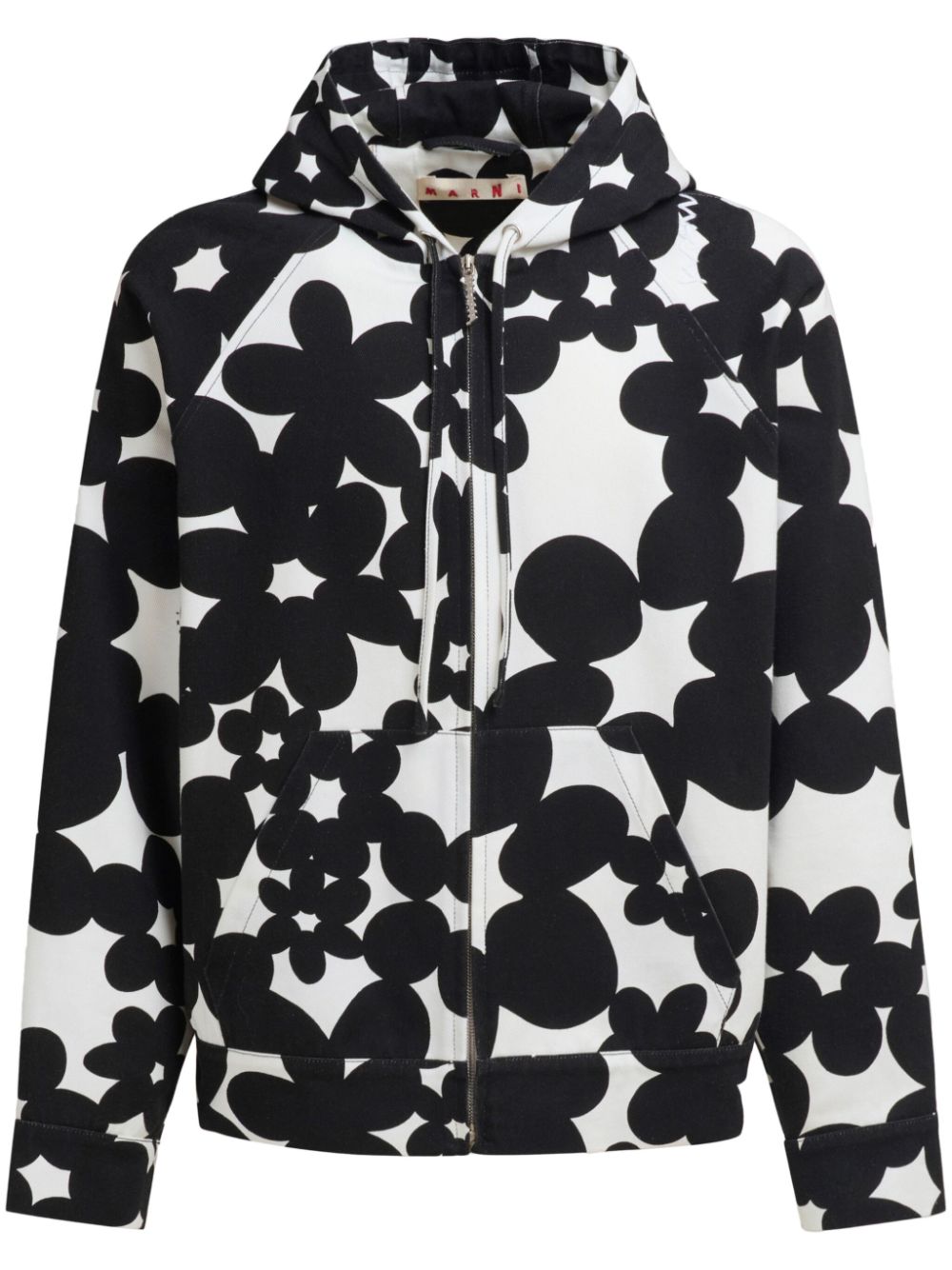 Shop Marni Floral-print Cotton Hoodie In Black