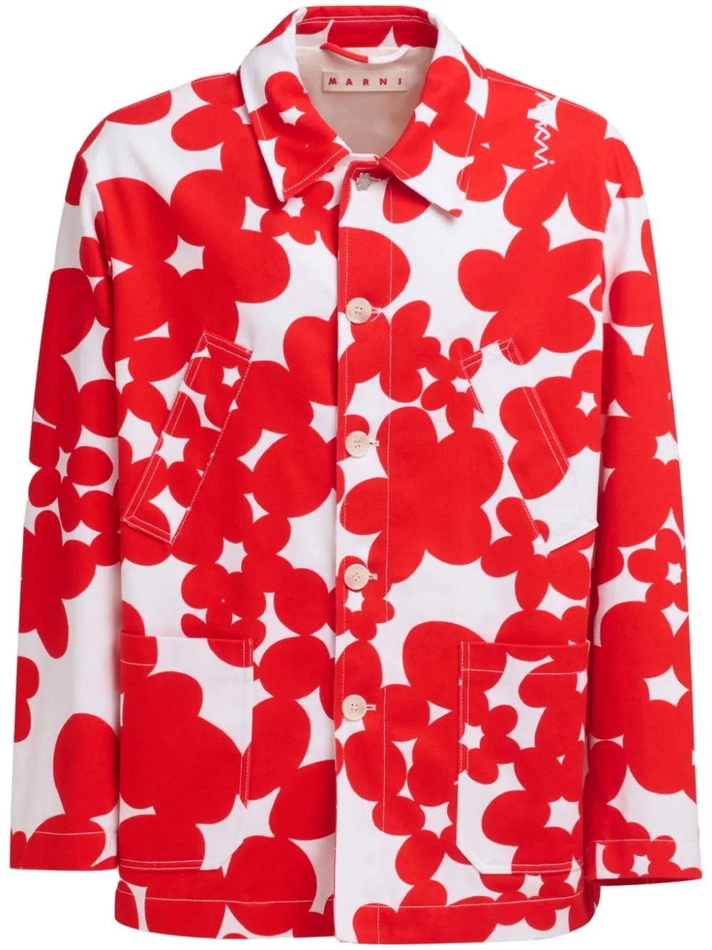 Shop Marni Floral-print Cotton Jacket In Red