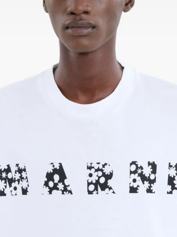【MARNI】関税込☆Pop Fields Tシャツ コットン ロゴ ホワイト Marni ロゴ Tシャツ | ホワイト | FARFETCH JP
