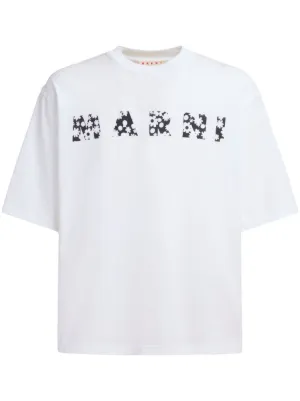 Marni wrinkled-logo short-sleeve T-shirt | White | FARFETCH