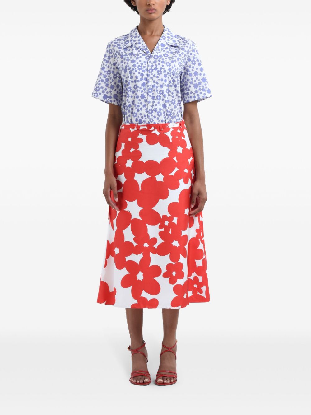 Marni floral-print midi skirt - Rood