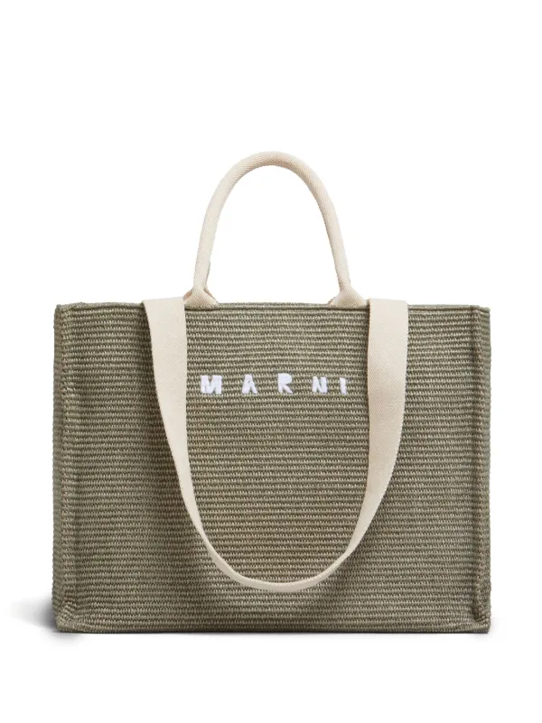 【関税&送料込】Marni Large Raffia Effect Fabric Tote Bag Shopping tote in black raffia-effect fabric | Marni