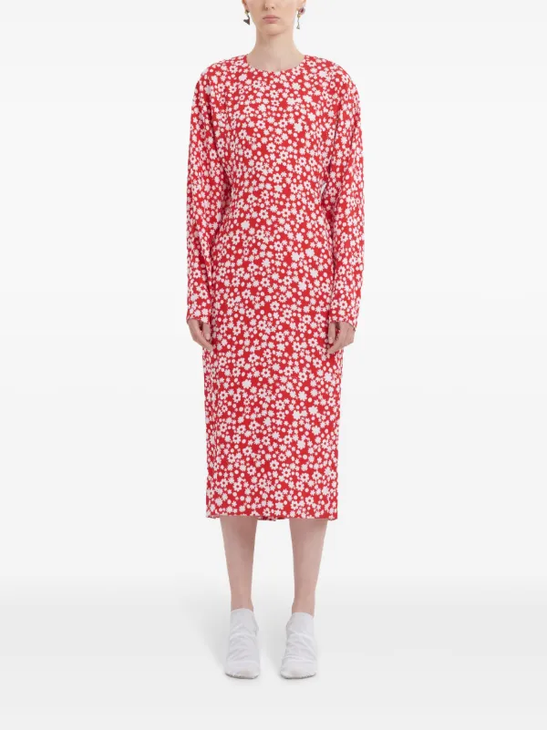 Marni Floral Satin Midi Dress - Red Marni Floral Satin Midi Dress - Red