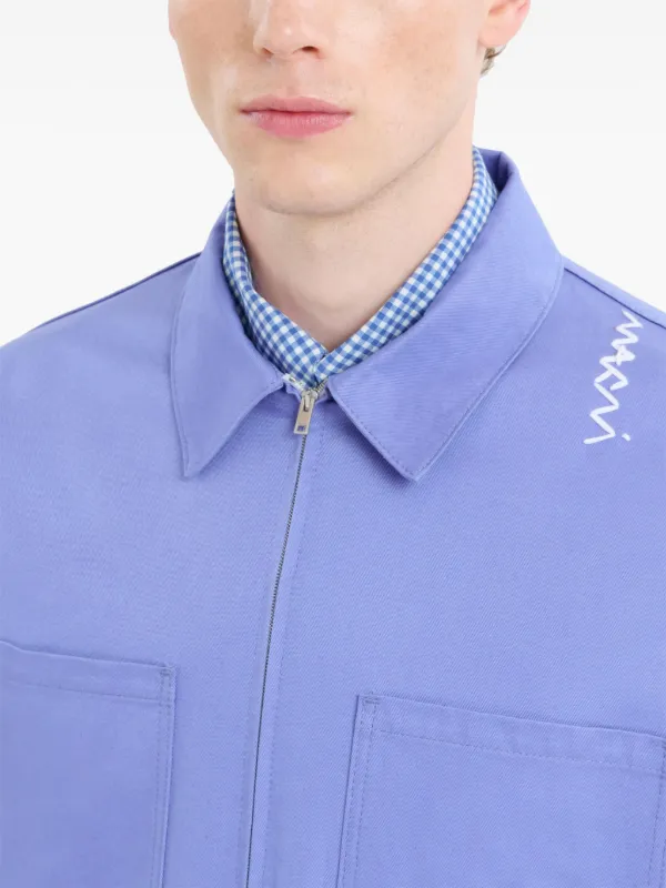 Marni logo-embroidered Cotton Shirt Jacket | Purple | FARFETCH