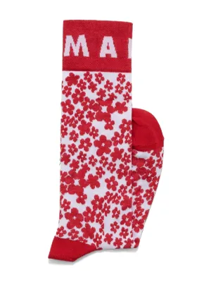 MARNI(マルニ) フラワーソックス 靴下 White cotton socks with red jacquard flower detail | Marni