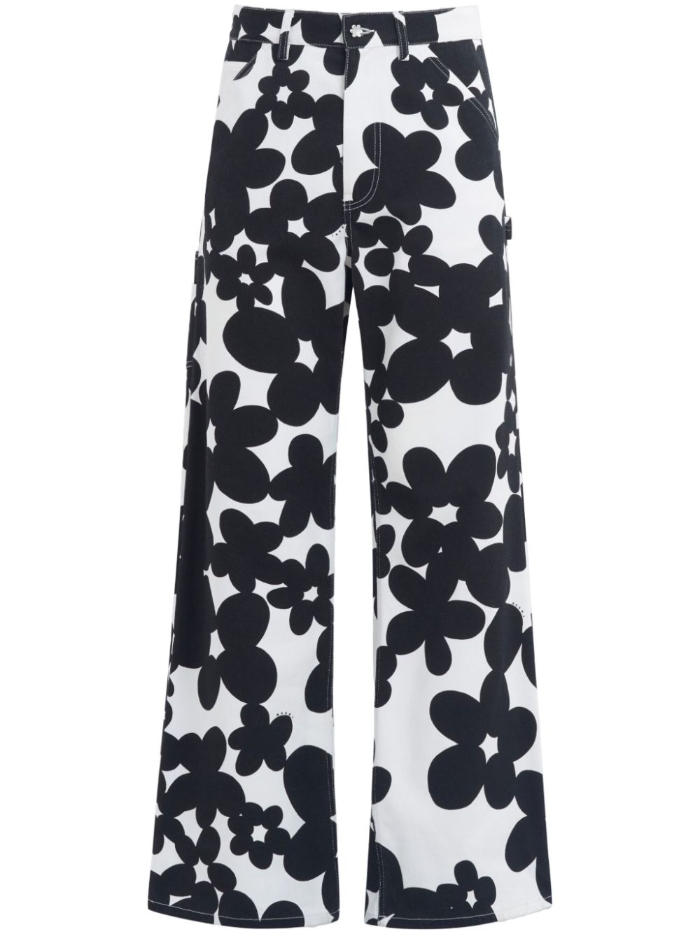 Marni Gabardine broek met bloemenprint Zwart