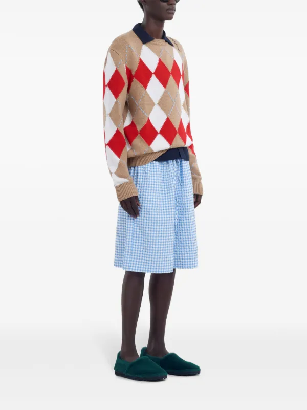 ショートパンツ MARNI BERMUDA SHORTS IN TECHNICAL FABRIC WITH STRIPE PATTERN Marni check-pattern Shorts | Blue | FARFETCH