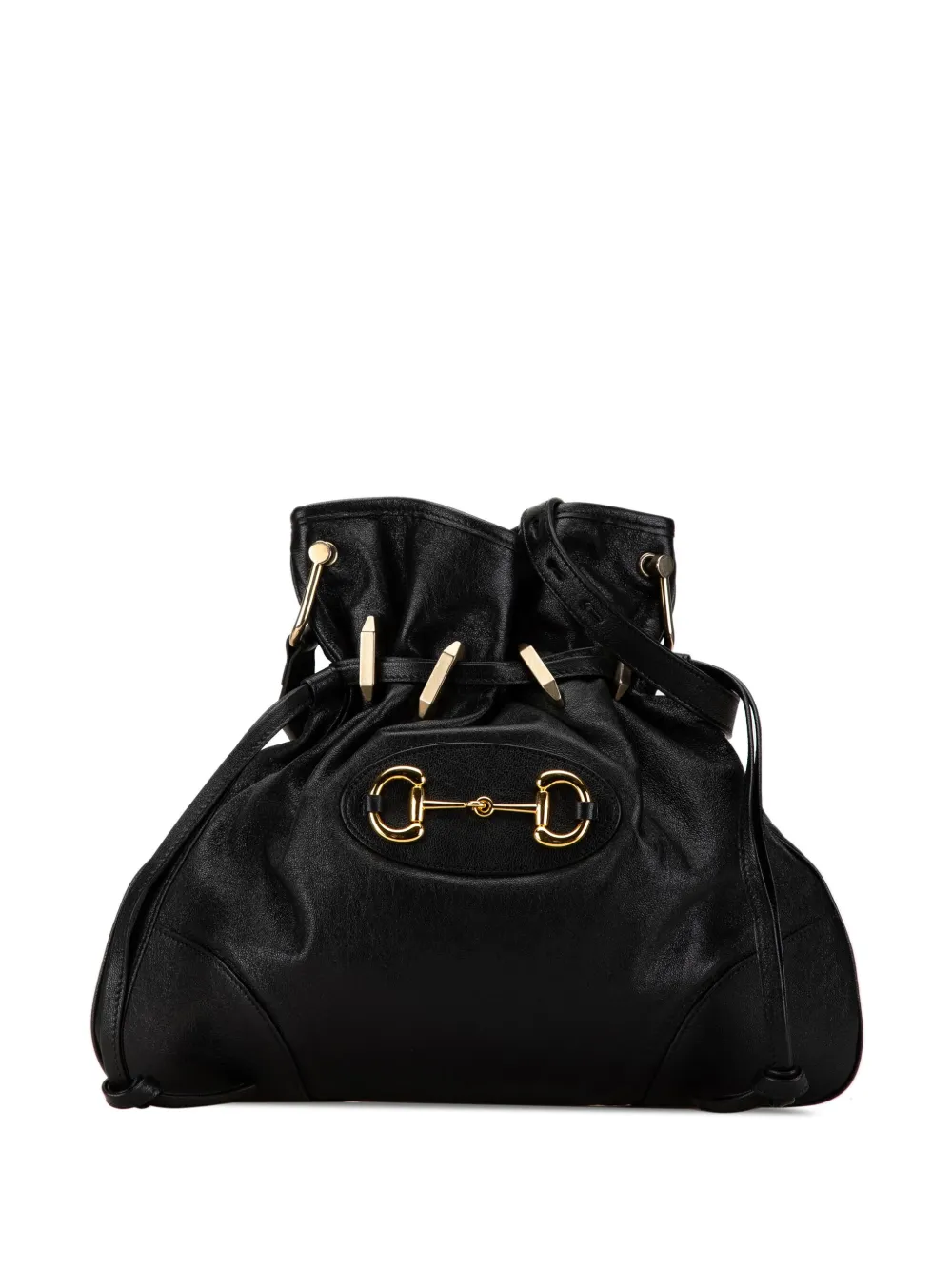 Gucci Pre-Owned 2016-2023 Leather Horsebit 1995 Drawstring crossbody bag – Black