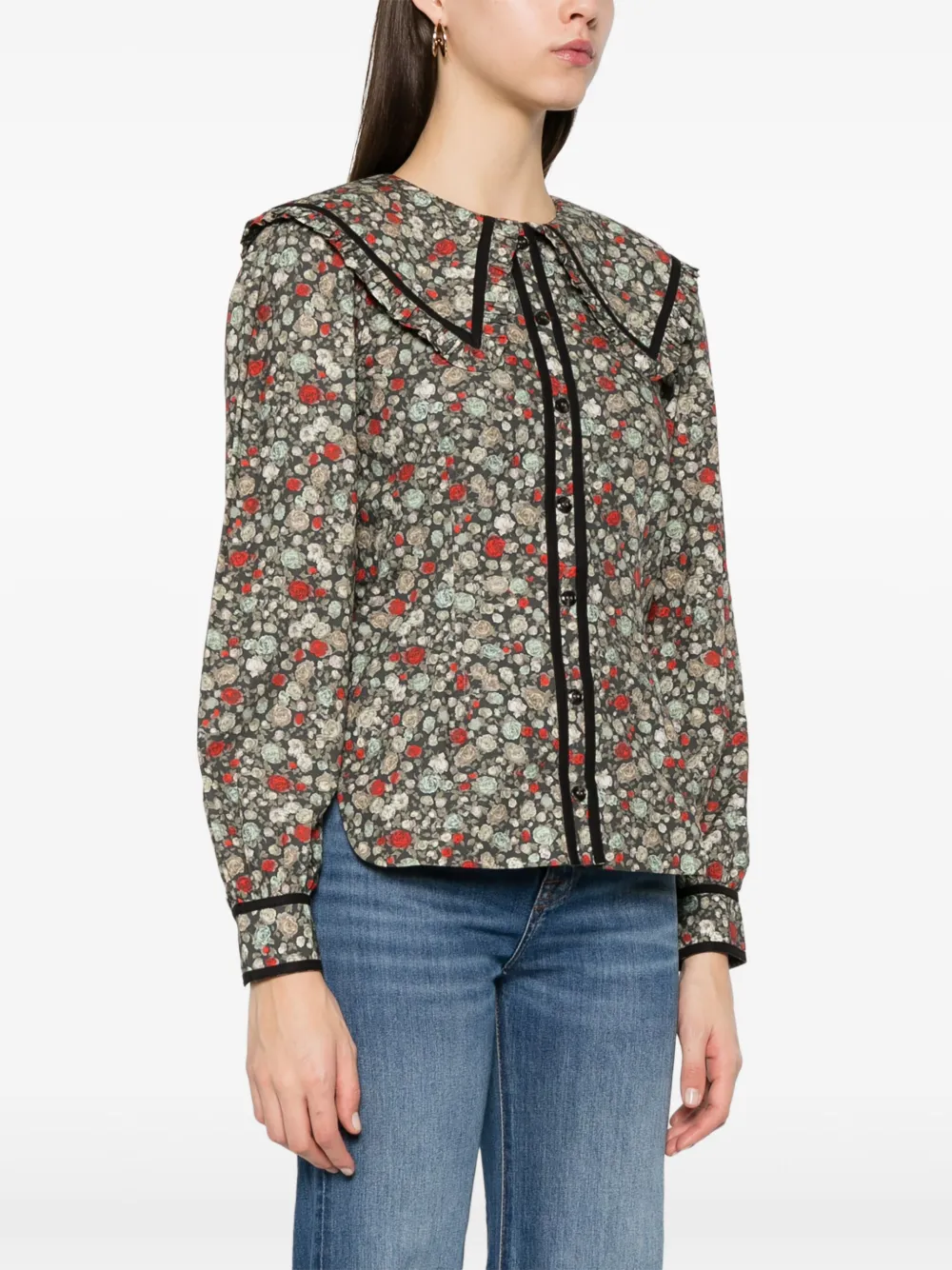 GANNI Blouse met bloemenprint Zwart