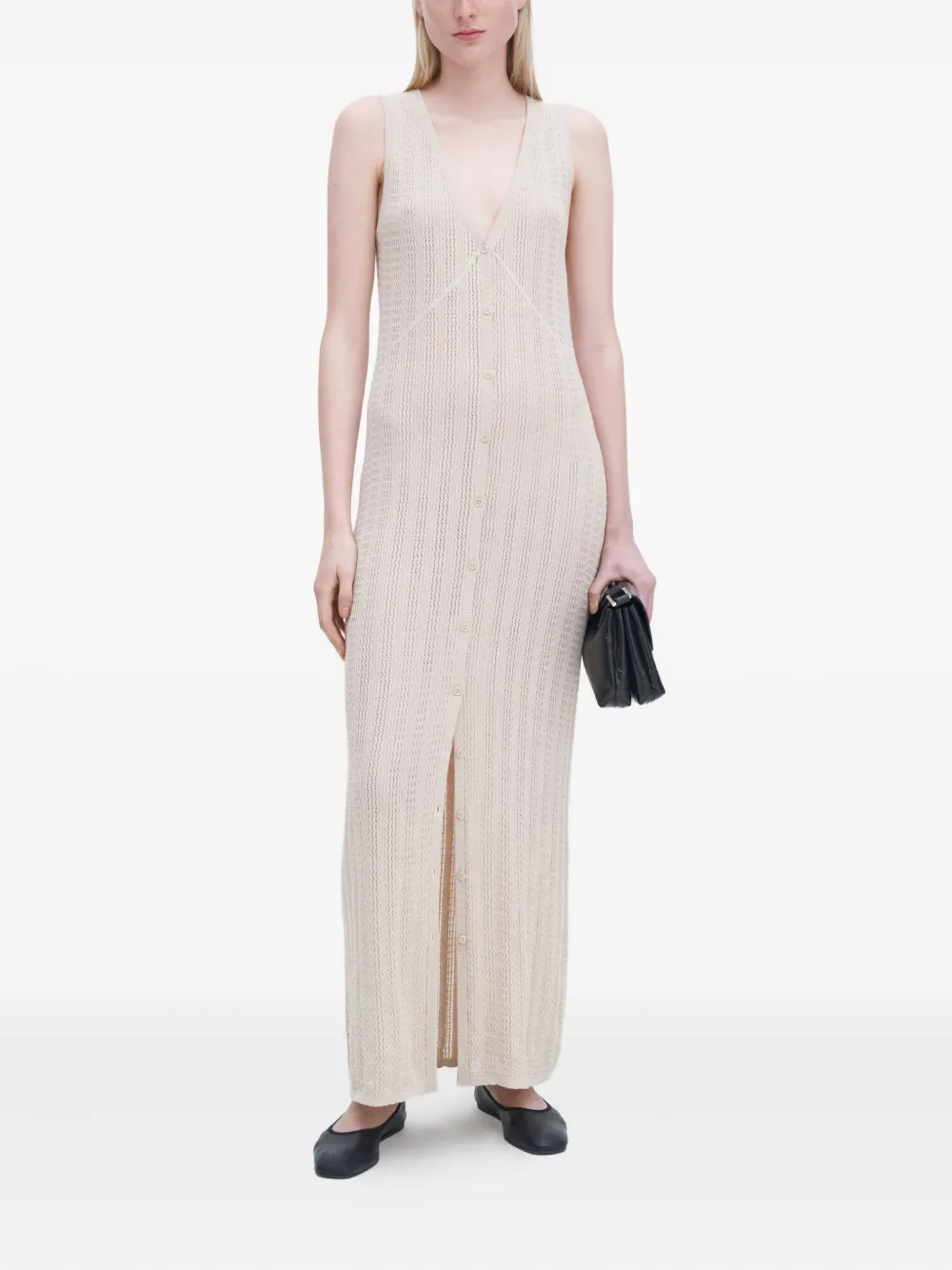  Filippa K V-neck Button-fastening Maxi Dress - Neutrals 