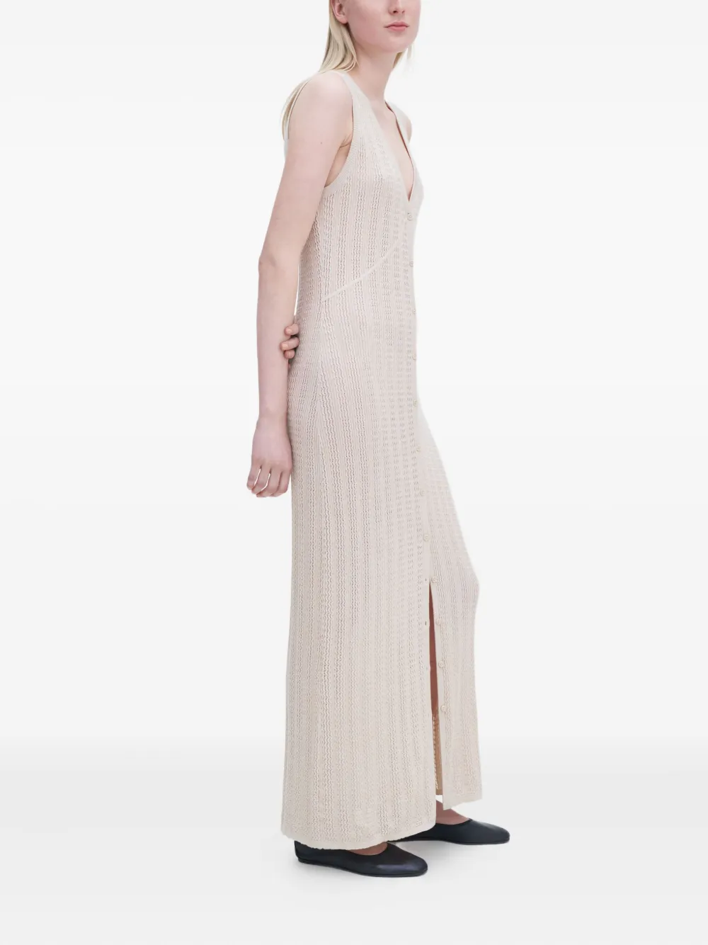  Filippa K V-neck Button-fastening Maxi Dress - Neutrals 