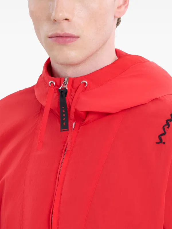 Marni logo-embroidered Hooded Jacket | Red | FARFETCH