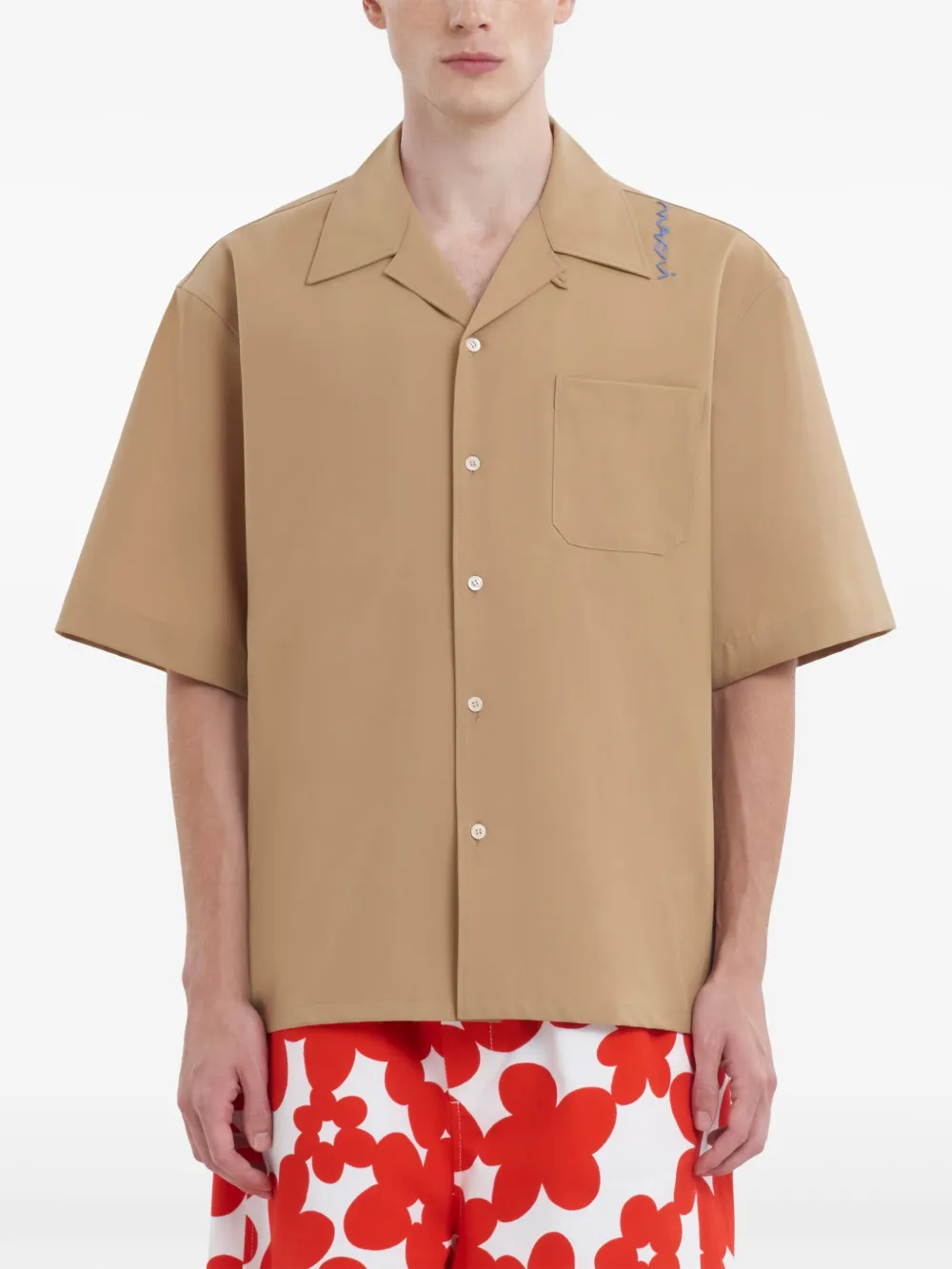 Marni Overhemd met geborduurd logo Beige